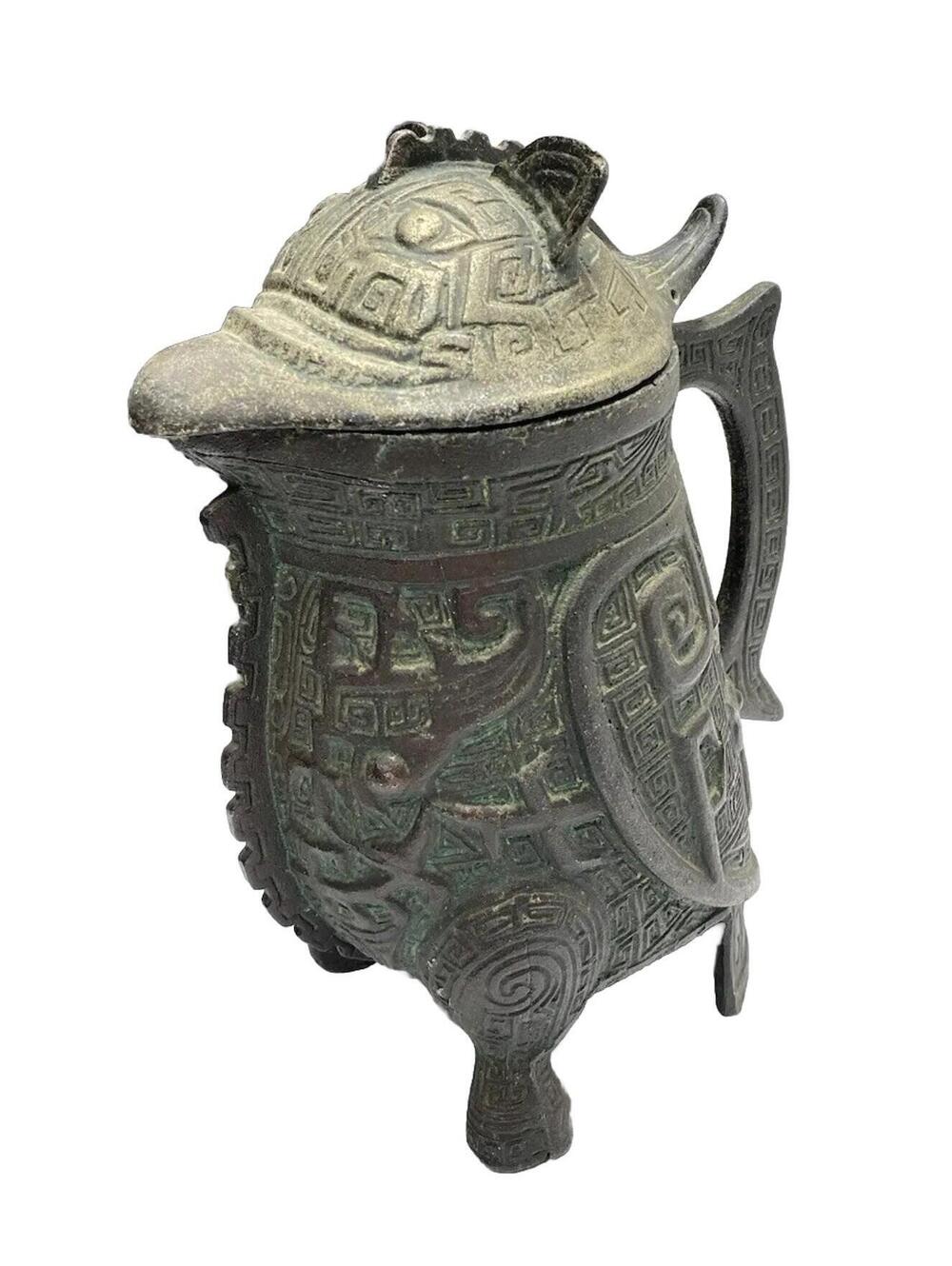 Rare Vintage Asian 1960’s James Mont Water Pitcher Art Piece - Verdigris Finish